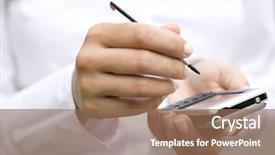  Presentation with woman - Audience pleasing presentation consisting of woman using palmtop close-up backdrop and a  colored foreground