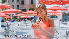  Presentation with public - PPT layouts featuring woman-using-phone-drinking-water background and a light blue colored foreground