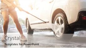  Presentation with car wash - Beautiful presentation theme featuring woman-using-pressure-water backdrop and a soft green colored foreground