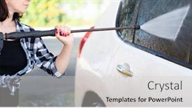  Presentation with car wash - Presentation theme featuring woman-using-pressure-water background and a light gray colored foreground