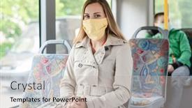  Presentation with public transport - Slide set consisting of woman-using-public-transport-during background and a soft green colored foreground