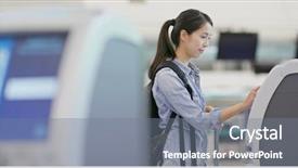  Presentation with machine - Slide deck with woman using selfie check background and a gray colored foreground