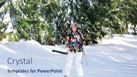  Presentation with lift - Slides enhanced with woman using ski lift at snowy resort winter vacation background and a sky blue colored foreground