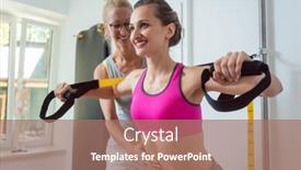  Presentation with physical therapy - Cool new PPT layouts with woman using sling trainer during physical therapy backdrop and a coral colored foreground
