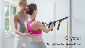  Presentation with physical therapy - Presentation design enhanced with woman using sling trainer during physical therapy to recover from an injury background and a lemonade colored foreground