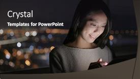  Presentation with smart home - Presentation design with woman using smart phone background and a dark gray colored foreground