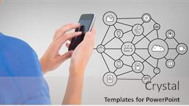  Presentation with smart - Theme having woman-using-smart-phone background and a light gray colored foreground