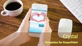  Presentation with dating - Colorful PPT theme enhanced with woman using smartphone against dating backdrop and a tawny brown colored foreground