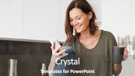 Presentation with wireless charging mobiles smartphone - PPT theme having woman using smartphone and drinking background and a  colored foreground
