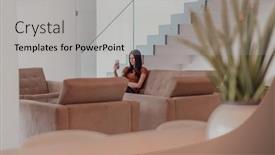  Presentation with video - PPT layouts consisting of woman-using-smartphone-for-video background and a light gray colored foreground