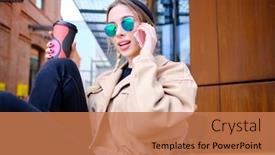  Presentation with smartphone - Slide deck featuring woman-using-smartphone-in-caffee background and a coral colored foreground