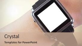  Presentation with smartwatch - Slide set consisting of woman using smartwatch against eiffel tower background and a soft green colored foreground