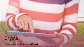  Presentation with c section - Slide deck featuring woman using tablet against plantation background and a coral colored foreground