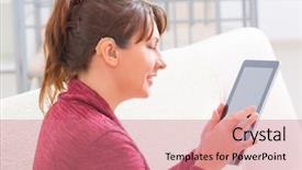  Presentation with deaf education - Colorful theme enhanced with woman using tablet at home backdrop and a coral colored foreground