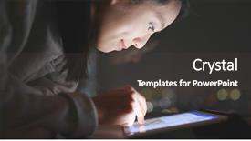  Presentation with online shopping - Slides enhanced with woman using tablet computer online background and a dark gray colored foreground