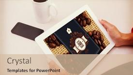  Presentation with fair trade - Slide set enhanced with woman using tablet pc against fair trade label on coffee background and a lemonade colored foreground