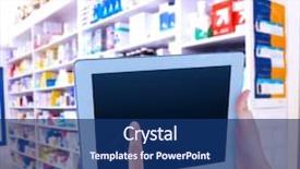  Presentation with drugs - Colorful PPT theme enhanced with woman using tablet pc against close up of shelves of drugs backdrop and a ocean colored foreground