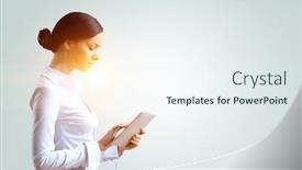 Presentation with tablet - Amazing theme having woman-using-tablet-pc-mixed backdrop and a sky blue colored foreground