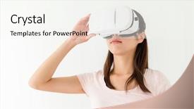  Presentation with virtual - Slide set consisting of woman using the virtual reality background and a sky blue colored foreground