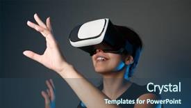  Presentation with virtual reality - PPT theme having woman using the virtual reality background and a ocean colored foreground