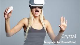  Presentation with virtual reality - Beautiful PPT layouts featuring woman using the virtual reality backdrop and a gray colored foreground