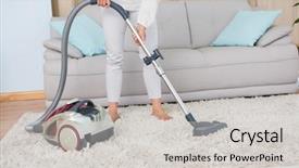  Presentation with living room - Colorful theme enhanced with woman using vacuum cleaner backdrop and a light gray colored foreground