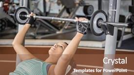  Presentation with machines - Slides enhanced with woman using weight machines in the gym to train arms background and a tawny brown colored foreground