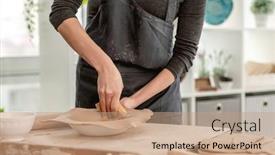  Presentation with pottery - Colorful presentation design enhanced with woman-using-wet-sponge backdrop and a coral colored foreground