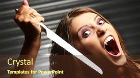  Presentation with vampire - Beautiful presentation design featuring woman vampire with a knife in the hand over dark background backdrop and a tawny brown colored foreground