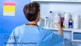  Presentation with medical instruments - Presentation theme enhanced with woman vet tidying her medical instruments at office background and a light blue colored foreground