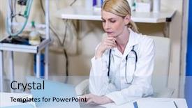 Presentation with medical laptop - Audience pleasing slides consisting of woman vet working with her laptop at medical office backdrop and a light blue colored foreground