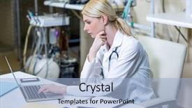  Presentation with medical laptop - Amazing theme having woman vet working with her backdrop and a light blue colored foreground