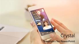  Presentation with video conferencing - Presentation design consisting of woman video conferencing on smartphone background and a coral colored foreground
