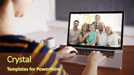  Presentation with communication family - Amazing PPT layouts having video call and chat concept backdrop and a tawny brown colored foreground