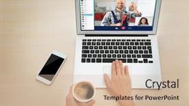  Presentation with video conferencing - Theme consisting of woman video conferencing with plumber background and a soft green colored foreground