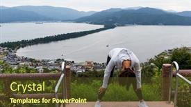  Presentation with kyoto - PPT theme with woman-viewing-the-landscape-upside background and a  colored foreground