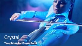  Presentation with futuristic - Slide deck with woman-violinist-playing-electric-futuristic background and a ocean colored foreground