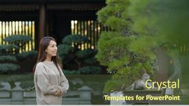  Presentation with chinese chinese - Cool new presentation theme with woman-visit-chinese-style-garden backdrop and a tawny brown colored foreground
