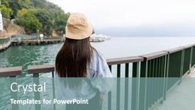  Presentation with taiwan - Presentation theme having woman-visit-sun-moon-lake background and a seafoam green colored foreground