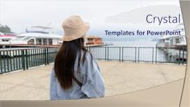  Presentation with taiwan - Presentation theme having woman-visit-sun-moon-lake background and a sky blue colored foreground