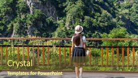  Presentation with national - PPT theme featuring woman-visit-taroko-national-park background and a tawny brown colored foreground