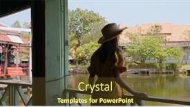  Presentation with water woman swimming underwater - Colorful presentation design enhanced with woman-visit-thailand-water-floating backdrop and a tawny brown colored foreground