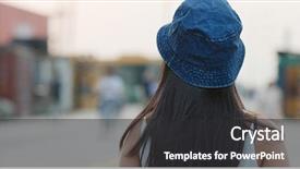  Presentation with freight system - PPT theme having woman visit the freight terminal background and a dark gray colored foreground