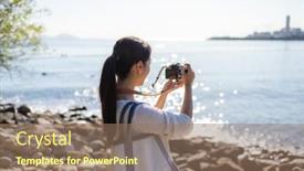  Presentation with sea - Slide deck consisting of woman-visit-the-sea-beach background and a  colored foreground