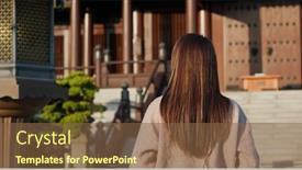  Presentation with chinese temple - Beautiful PPT theme featuring woman-visit-traditional-chinese-temple backdrop and a tawny brown colored foreground