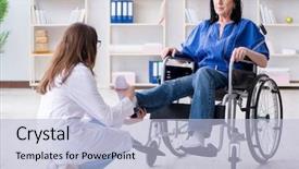  Presentation with doctor visiting family - Audience pleasing PPT theme consisting of woman visiting doctor for regular backdrop and a light blue colored foreground