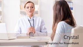  Presentation with pregnant woman doctor - Presentation theme featuring woman visiting doctor for regular background and a soft green colored foreground