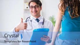  Presentation with medical concept - Presentation design with woman visiting doctor in medical background and a light blue colored foreground