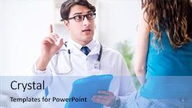  Presentation with medical concept - Presentation theme consisting of woman visiting doctor in medical background and a light blue colored foreground