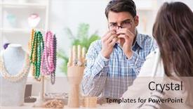  Presentation with evaluation - Theme consisting of woman visiting jeweler for jewelery background and a coral colored foreground